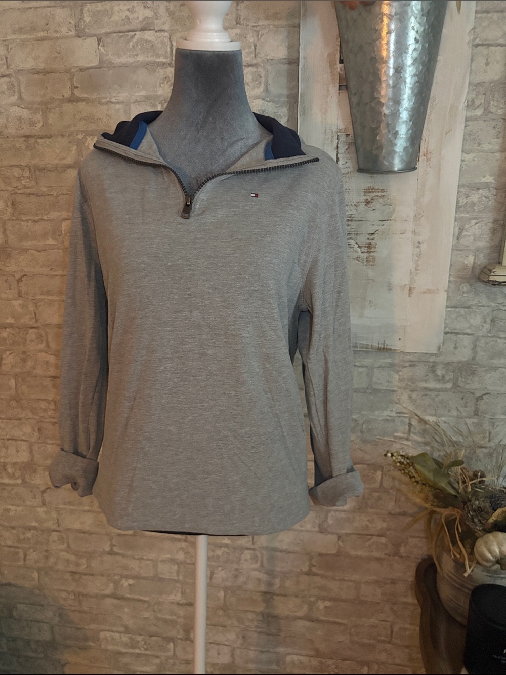Tommy Hilfiger Women's Light Gray Half-Zip Turtleneck Sweater